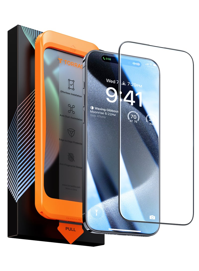 TORRAS Top-Notch Diamond Shield for iPhone 15 Pro Screen Protector, 9H+ Mil-Grade Protection, Unbreakable Shatterproof Tempered Glass for iPhone 15 Pro Full Coverage Screen Protector Black - Image 1