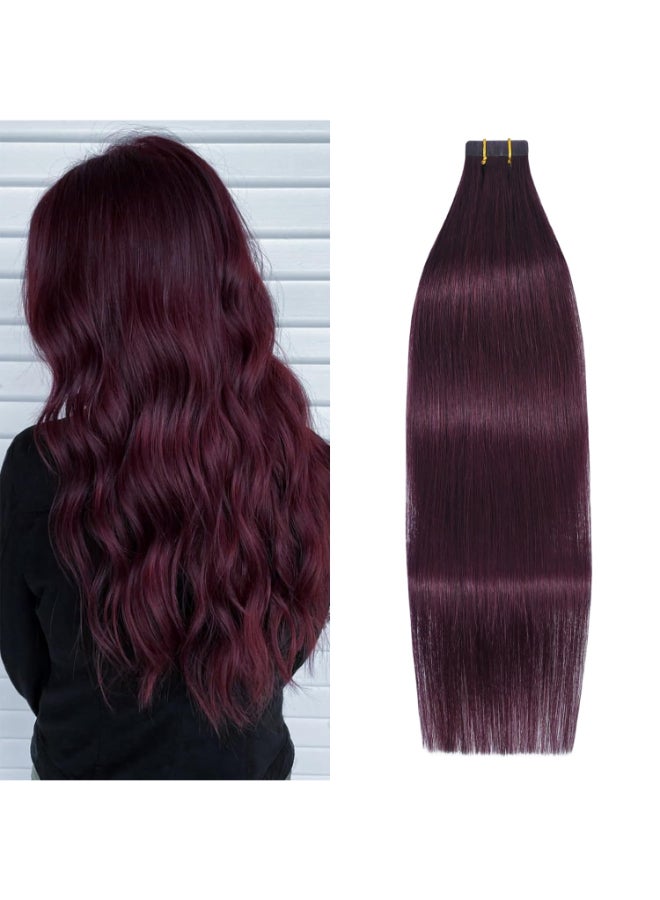WindTouch Tape in Hair Extensions Human Hair Wine Red 100 Human Hair Extensions Straight 20 Pcs 20Inch Tape in Extensions 99j Burgundy 50g - Image 2