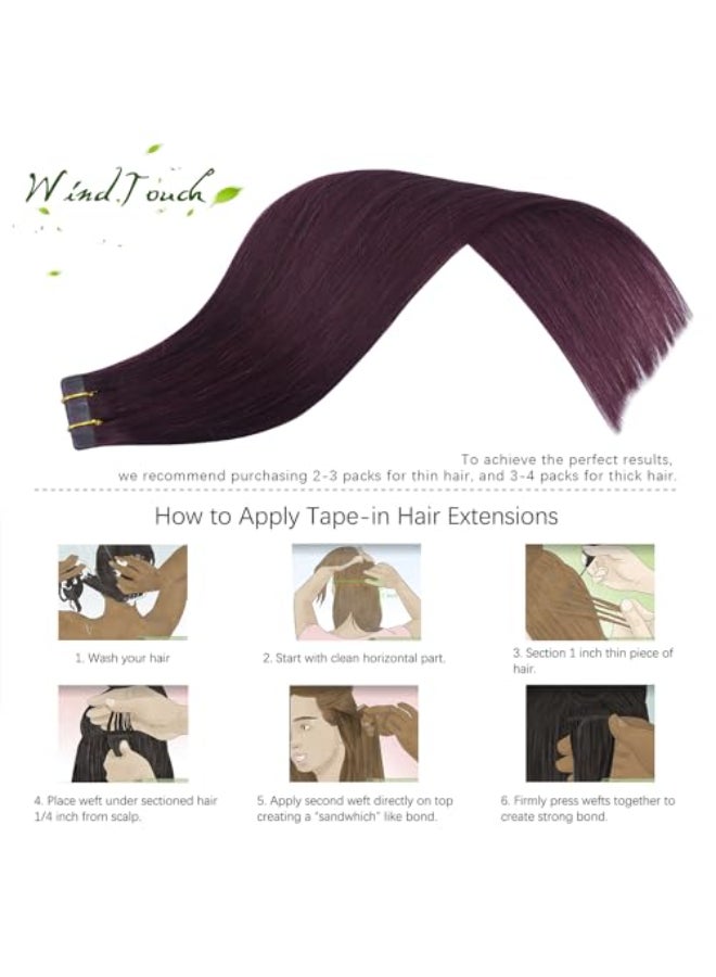 WindTouch Tape in Hair Extensions Human Hair Wine Red 100 Human Hair Extensions Straight 20 Pcs 20Inch Tape in Extensions 99j Burgundy 50g - Image 3