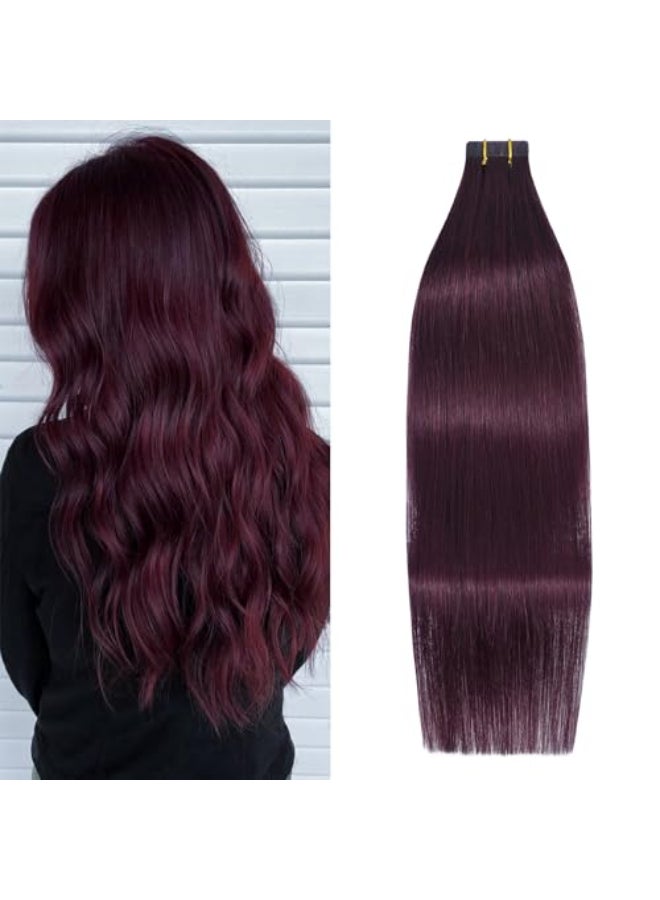 WindTouch Tape in Hair Extensions Human Hair Wine Red 100 Human Hair Extensions Straight 20 Pcs 20Inch Tape in Extensions 99j Burgundy 50g - Image 1