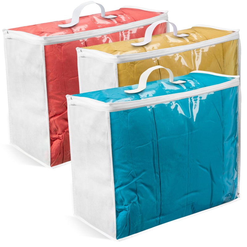 VitalUp 3 pack Clear Plastic Storage Bag with Zipper, Foldable Moving Bag for Comforters, Blankets, Bedding, Storage Containers, Breathable, Durable Clothes and Duvet Closet Organizers, 18x15x9 - Image 1