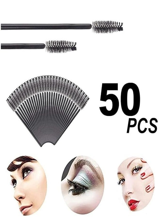 SUNISA 50 قطعة فرشاة رموش ماسكارا سوداء فرشاة رموش سبولي للرموش الاصطناعية، تطبيق الحواجب والمكياج - Image 2
