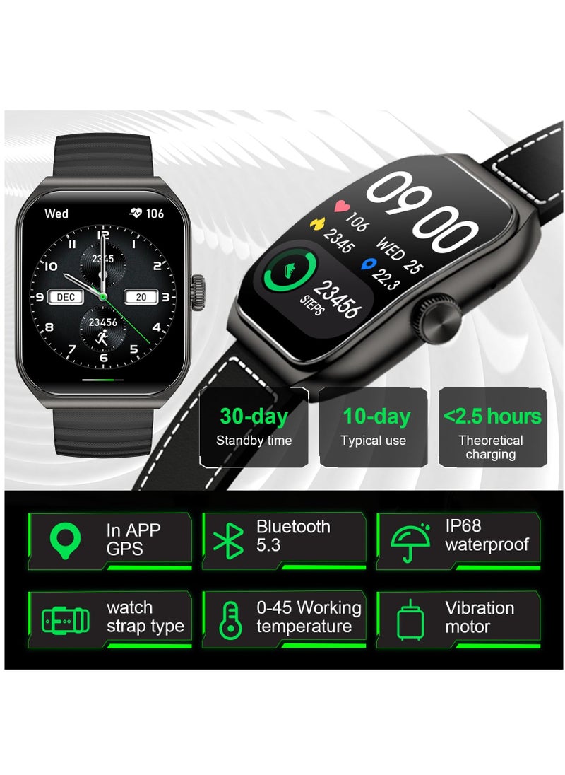 بلاك شارك - ساعة ذكية GT3، ساعة ذكية AMOLED مقاس 1.96 بوصة، ميكروفون ومكبر صوت مدمجين بتقنية Bluetooth ENC، صوت GPT ذكي، مراقب معدل ضربات القلب، أكثر من 100 وضع رياضي، IP68، مع شريطين، أسود - Image 1