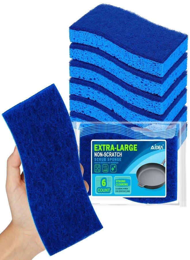 AIDEA XL Scrub Sponges Non-Scratch 6Count, Extra Large Sponges Kitchen, Sponge for Dishes, Cleans Fast Without Scratching Safe for Non-Stick Cookware, Cleaning Power for Kitchen, House - Image 1