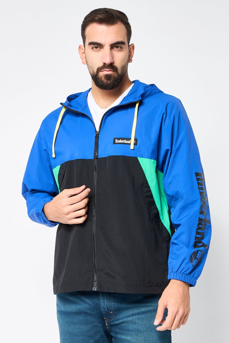 Timberland Men Hooded Brand Logo Windbreaker Jacket, Multicolor - Image 1