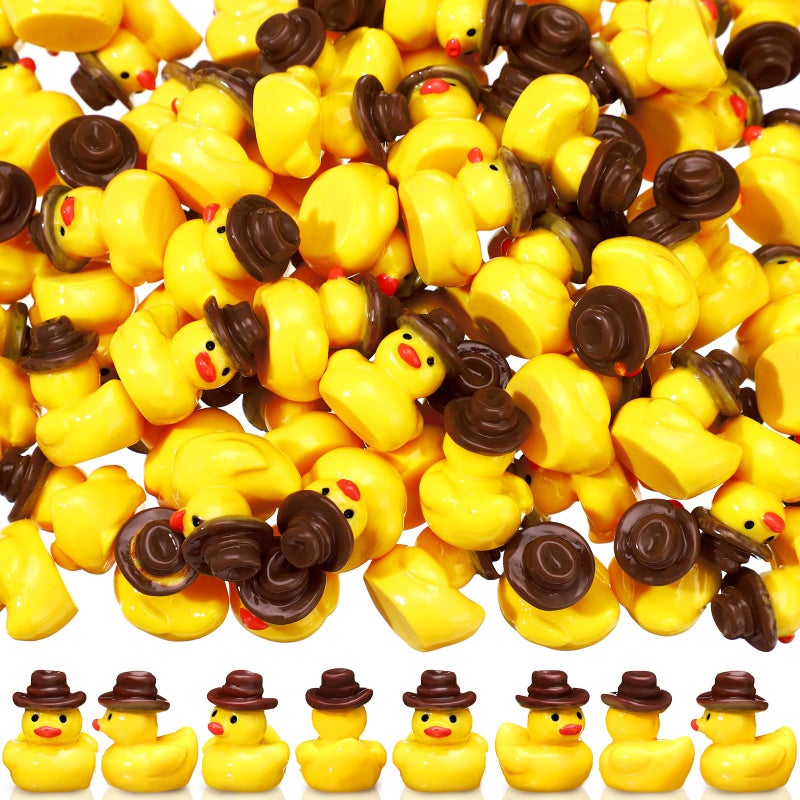Rotatingpals 50 Pcs Mini Resin Cowboy Ducks Miniature Western Resin Duckies Figurine with Cowboy Hat for DIY Garden Landscape Dollhouse Garden Aquarium Decor Western Party - Image 1