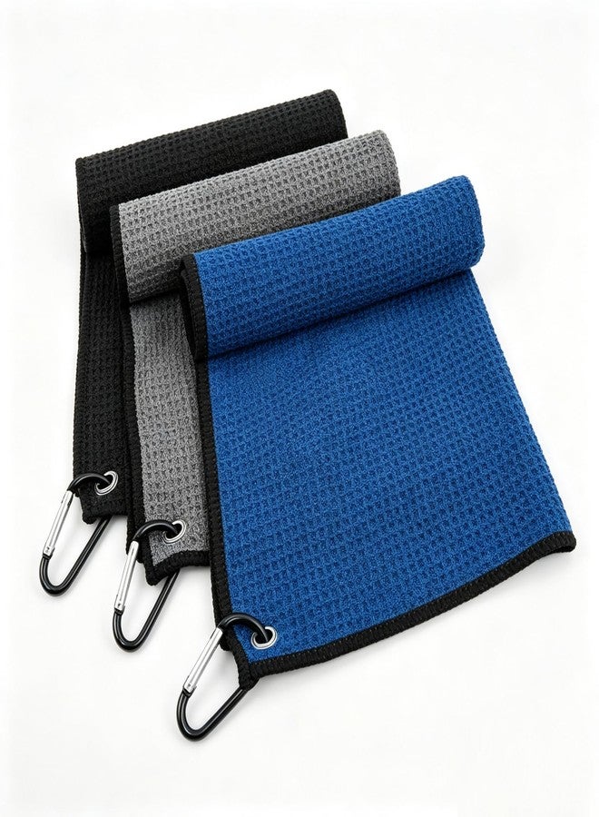 NUOYEE 3 Pack Microfiber Golf Towel Set Men Women with Carabiner Clips Waffle Golf Club Bag Towels Cleaning Rags(Small) - Image 1