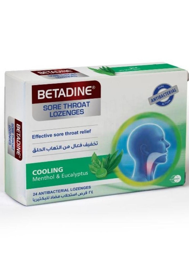 BETADINE Sore Throat Lozenges Cooling 24s with Menthol & eucalyptus 