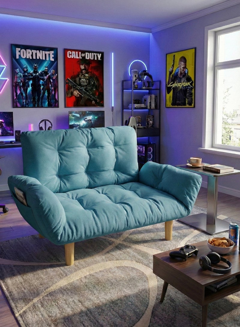 تايمي أريكة سرير قابله للطي  2 في 1 - أريكة استرخاء بذراعين ومسند ظهر قابل للتعديل، سرير قابل للطي لغرفة المعيشة والمكتب، 110×30×60 سم - أزرق - Image 1