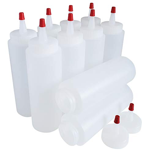kelkaa 8oz HDPE Plastic Squeeze Bottles with Wide Mouth Opening, Red Tip Yorker Caps with 0.030 Orifice for Condiments and Any Thick Liquids Products, Refillable Empty Bottles (Pack of 10) - Image 1