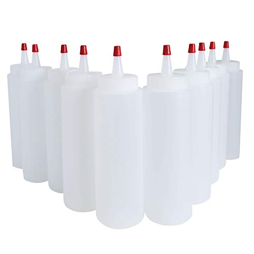 kelkaa 8oz HDPE Plastic Squeeze Bottles with Wide Mouth Opening, Red Tip Yorker Caps with 0.030 Orifice for Condiments and Any Thick Liquids Products, Refillable Empty Bottles (Pack of 10) - Image 3