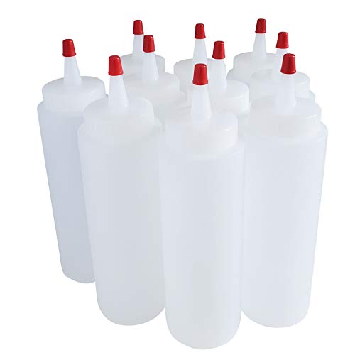 kelkaa 8oz HDPE Plastic Squeeze Bottles with Wide Mouth Opening, Red Tip Yorker Caps with 0.030 Orifice for Condiments and Any Thick Liquids Products, Refillable Empty Bottles (Pack of 10) - Image 4