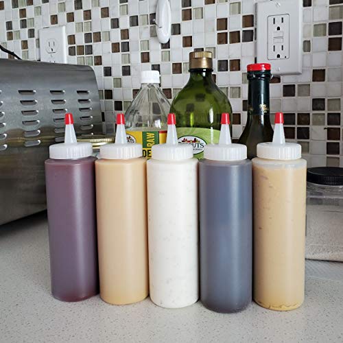 kelkaa 8oz HDPE Plastic Squeeze Bottles with Wide Mouth Opening, Red Tip Yorker Caps with 0.030 Orifice for Condiments and Any Thick Liquids Products, Refillable Empty Bottles (Pack of 10) - Image 5