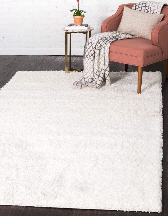 SOLID SHAG COLLECTION AREA RUG 8 X 10 RECTANGLE SNOW WHITE
