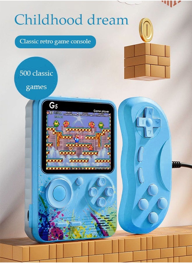 DUNISO - Handheld game console, 3.0-inch high-definition color screen portable game console, built-in 500 classic games, 1000mAh rechargeable, can connect to TV and controller,blue - Image 1