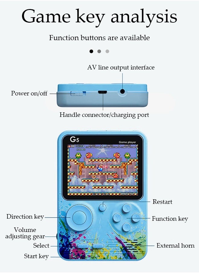 DUNISO - Handheld game console, 3.0-inch high-definition color screen portable game console, built-in 500 classic games, 1000mAh rechargeable, can connect to TV and controller,blue - Image 1