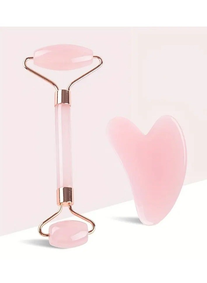 Vitacelli 2pcs Facial Massage Roller and Gua Sha Tool Set - Dual Head & Heart-Shaped Scrapers, Portable Manual Face & Body Massagers, ABS, Uncharged, Battery-Free, - Image 1