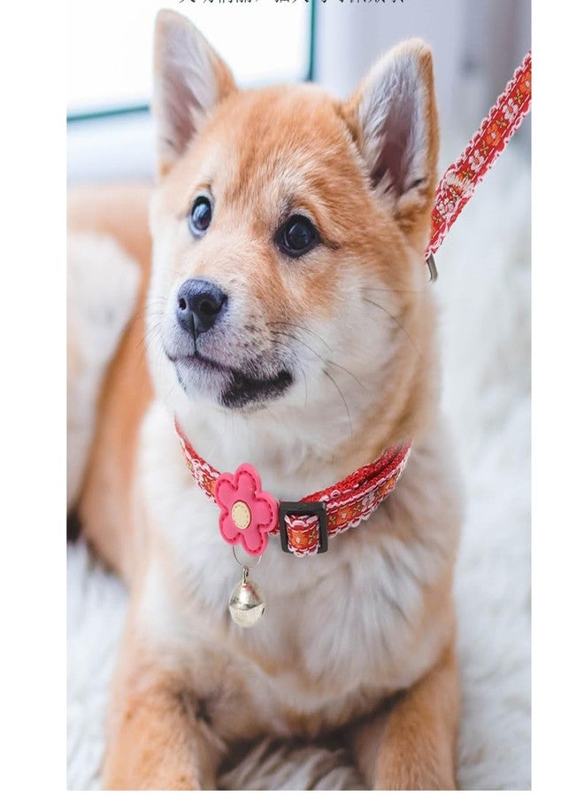 Weimostar Red Flower XXS Dog Collar with Bell Leash Set, Floral Nylon Cat Leash Soft Adjustable for XS Extra Small Puppy Female Tiny Pets Dogs Girl Kitten Yorkie Chihuahua XSmall - Image 3