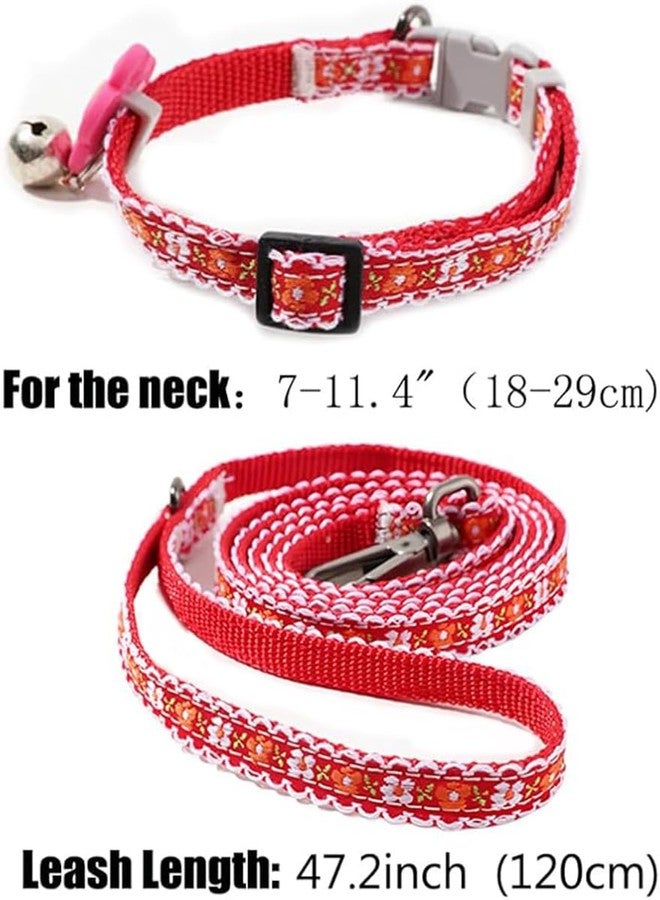 Weimostar Red Flower XXS Dog Collar with Bell Leash Set, Floral Nylon Cat Leash Soft Adjustable for XS Extra Small Puppy Female Tiny Pets Dogs Girl Kitten Yorkie Chihuahua XSmall - Image 5