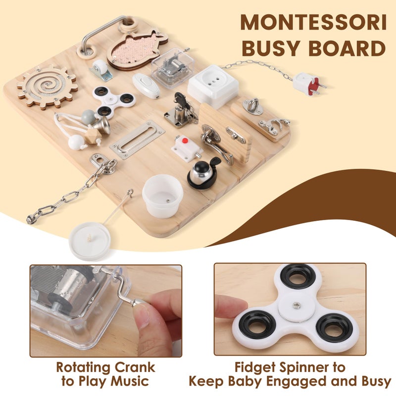 Pithfor Wooden Montessori Busy Board, Montessori Sensory Activity Board Toys for Kids Toddler Baby Boys Girls, for Autism & ADHD Motor Skills - Image 5