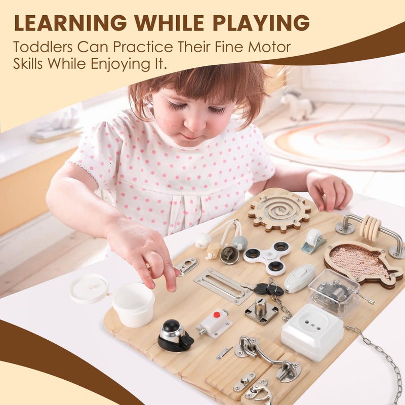 Pithfor Wooden Montessori Busy Board, Montessori Sensory Activity Board Toys for Kids Toddler Baby Boys Girls, for Autism & ADHD Motor Skills - Image 3