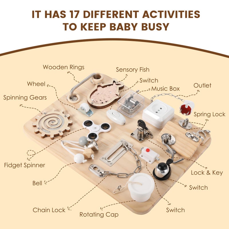 Pithfor Wooden Montessori Busy Board, Montessori Sensory Activity Board Toys for Kids Toddler Baby Boys Girls, for Autism & ADHD Motor Skills - Image 2