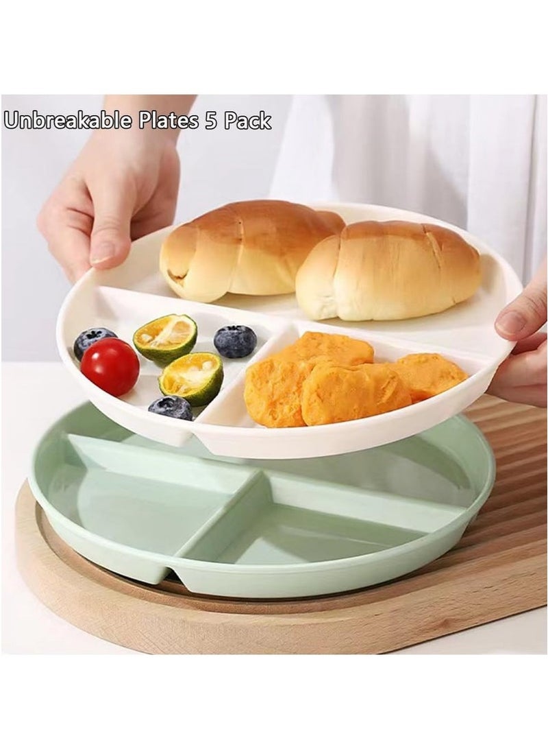 SHAOZHEN Unbreakable Divided Plates Set of 8, Wheat Straw Plate Reusable Dinnerware Portion Control Plate, Round Bariatric Plastic Plate for Kids Adults, BPA-free, Dishwasher Safe - Image 5