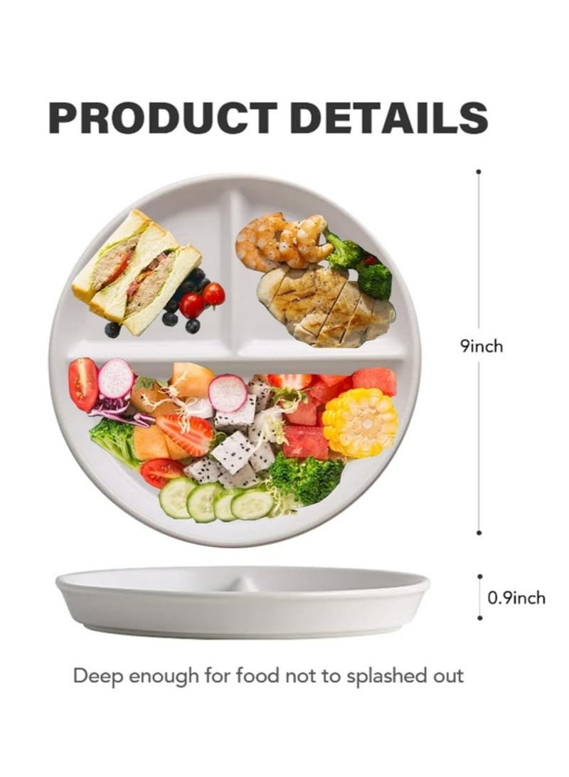 SHAOZHEN Unbreakable Divided Plates Set of 8, Wheat Straw Plate Reusable Dinnerware Portion Control Plate, Round Bariatric Plastic Plate for Kids Adults, BPA-free, Dishwasher Safe - Image 2