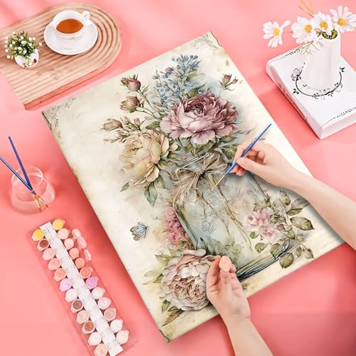 JATOK Paint by Numbers Kit for Adults Beginners, Flower DIY Easy Acrylic Oil Painting by Numbers on Canvas, Paint-by-Numbers Drawing Kits for Gift Home Wall Decor Without Frame 16x20in - Image 3