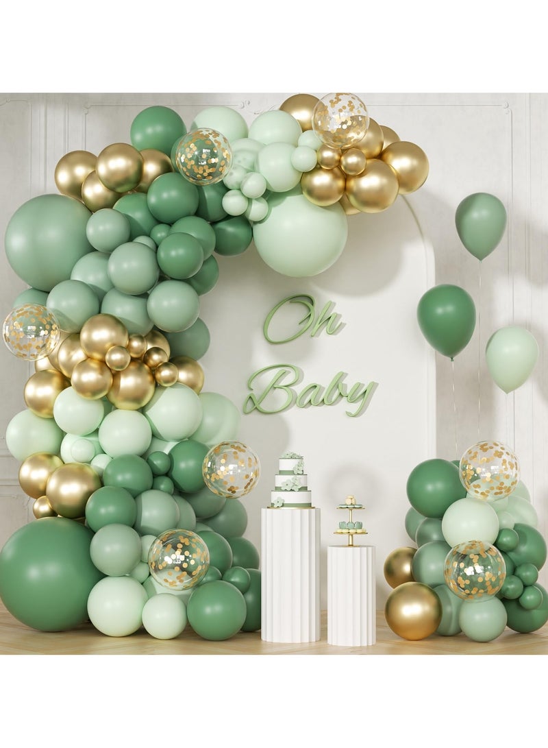 147 قطعة بالون حكيم الأخضر اكليلا من الزهور قوس عدة ، والأحجام المختلفة من الأخضر ، مع سيج الزيتون الأخضر الباستيل الأخضر المعادن الخردة الذهب بالون ، عيد ميلاد العروس الصيد الزفاف دش الطفل الديكور - Image 1