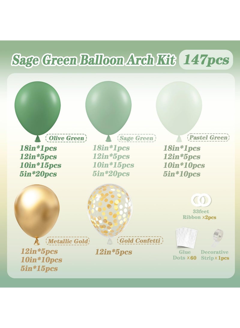147 قطعة بالون حكيم الأخضر اكليلا من الزهور قوس عدة ، والأحجام المختلفة من الأخضر ، مع سيج الزيتون الأخضر الباستيل الأخضر المعادن الخردة الذهب بالون ، عيد ميلاد العروس الصيد الزفاف دش الطفل الديكور - Image 2