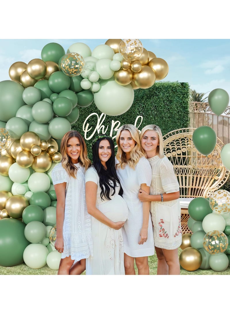 147 قطعة بالون حكيم الأخضر اكليلا من الزهور قوس عدة ، والأحجام المختلفة من الأخضر ، مع سيج الزيتون الأخضر الباستيل الأخضر المعادن الخردة الذهب بالون ، عيد ميلاد العروس الصيد الزفاف دش الطفل الديكور - Image 3