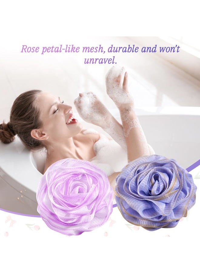 LAYUKI Bath Loofah Sponge,Exfoliating Bath Sponge Body Scrubber - Loofa Set of 2 Flower Color (Purple-Grey,2 Pieces) - Image 2