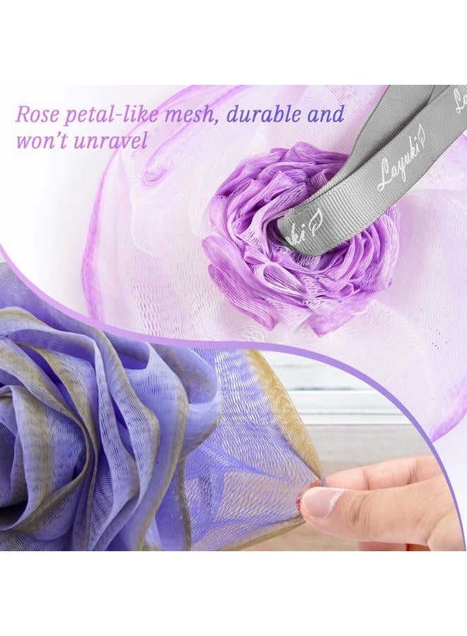 LAYUKI Bath Loofah Sponge,Exfoliating Bath Sponge Body Scrubber - Loofa Set of 2 Flower Color (Purple-Grey,2 Pieces) - Image 4