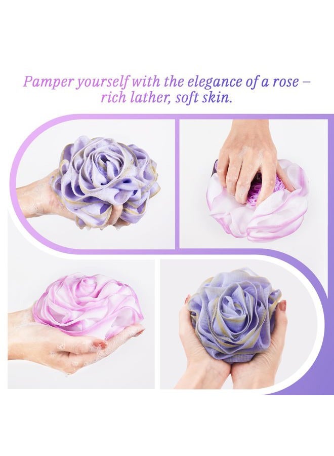 LAYUKI Bath Loofah Sponge,Exfoliating Bath Sponge Body Scrubber - Loofa Set of 2 Flower Color (Purple-Grey,2 Pieces) - Image 3