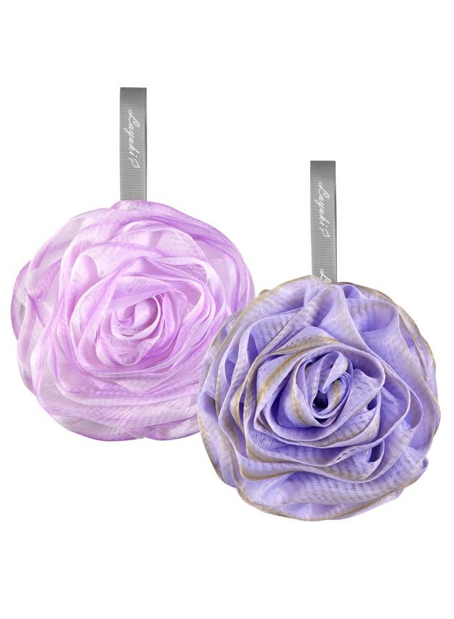 LAYUKI Bath Loofah Sponge,Exfoliating Bath Sponge Body Scrubber - Loofa Set of 2 Flower Color (Purple-Grey,2 Pieces) - Image 1