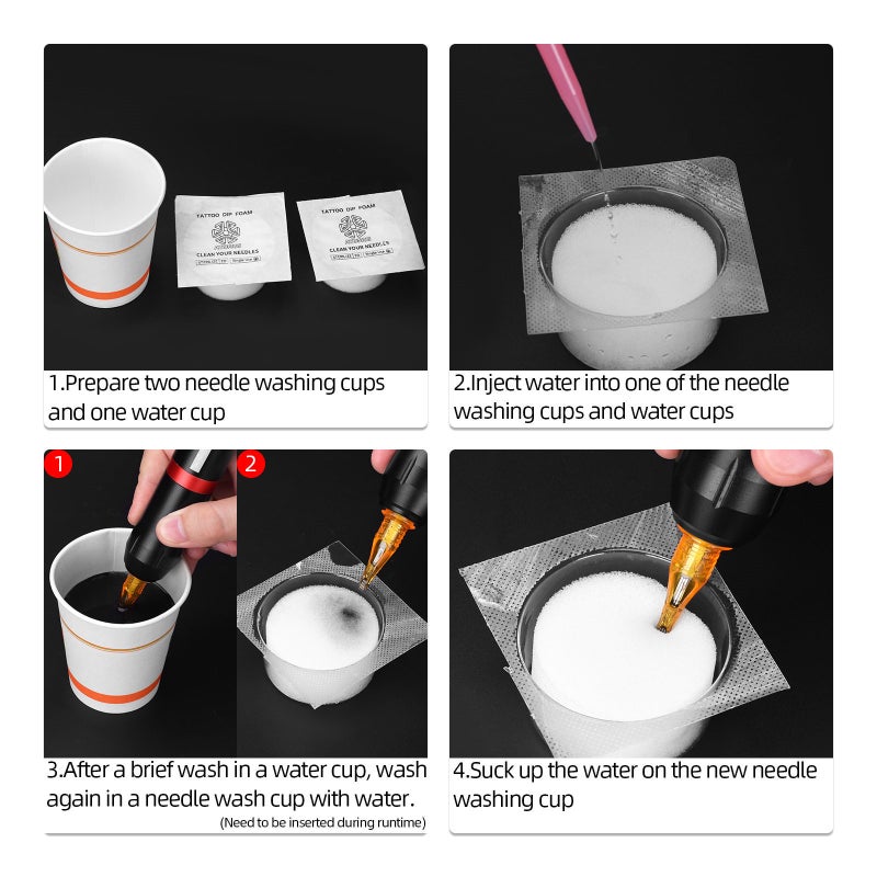 Disposable Dip Foam Cleaning Cartridge Dip Foam Cup for Tattoo Cartridges Absorbs Residual Pigments, Sponge Tip Rinse Caps - Image 3