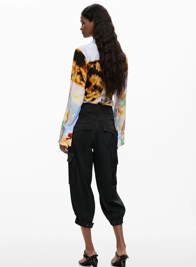 Desigual Black Cargo Capri Pants for Women | Best Price UAE