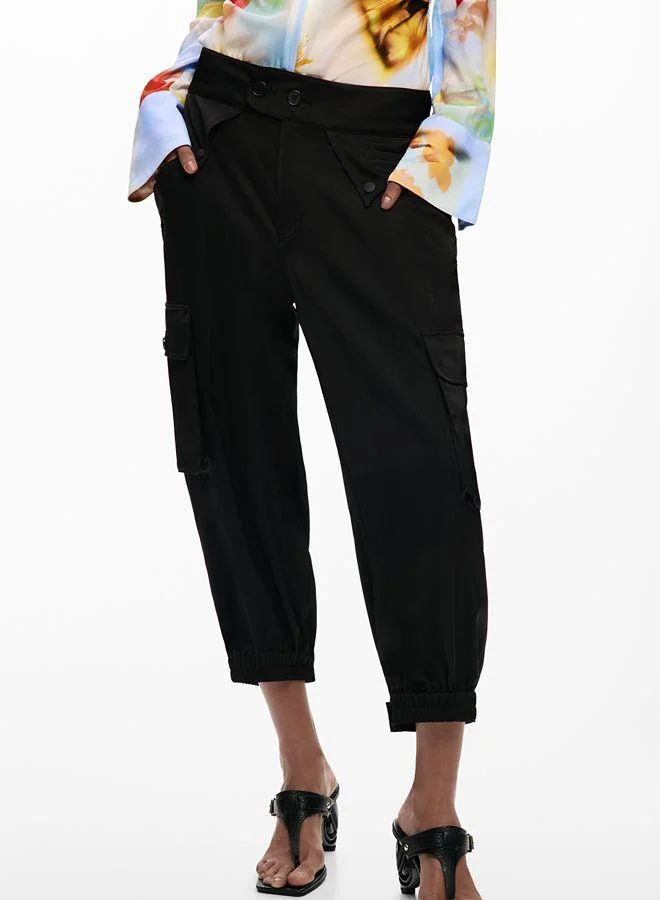 Desigual Black Cargo Capri Pants for Women | Best Price UAE