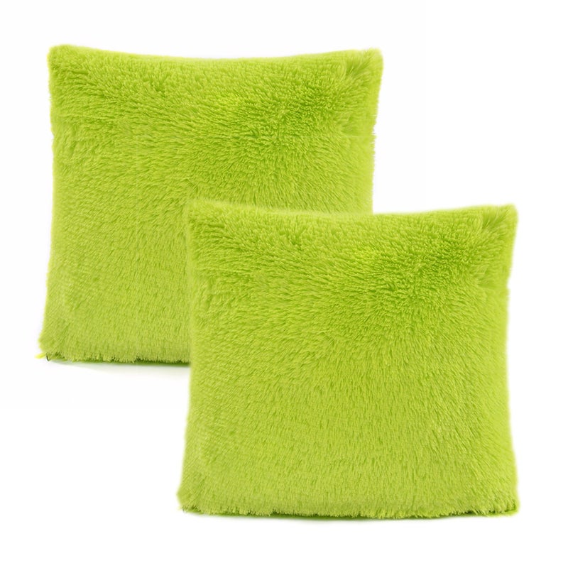 YOUR SMILE Pack of 2, Decorative New Luxury Series Merino Style Fur Throw Pillow Case Cushion Cover 18" x 18"(Green) - Image 1