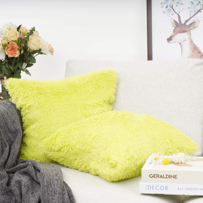 YOUR SMILE Pack of 2, Decorative New Luxury Series Merino Style Fur Throw Pillow Case Cushion Cover 18" x 18"(Green) - Image 3
