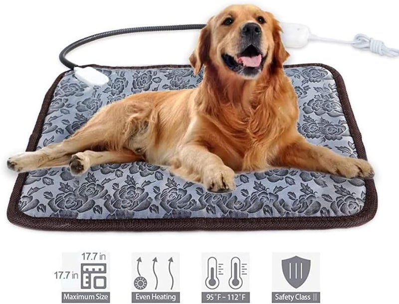 ELECDON Pet Heating Pad, Waterproof Electric Heating Mat Indoor, Adjustable Warming Mat, Pets Heated Bed With Chew Resistant Steel Cord, For Dog, Cat, Rabbit (17.7 x 17.7 Inch, Rose Pattern) - Image 2