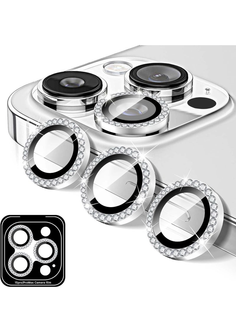 ELTRAZONE "Silver Diamond Camera Lens Protector for iPhone 16 Pro/Pro Max – Bling Tempered Glass Cover with Automatic Alignment Metal Rings and Glitter Film Stickers" - Image 1