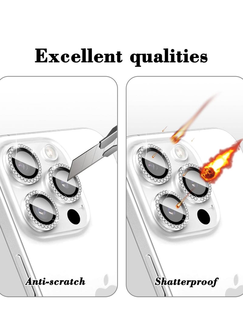 ELTRAZONE "Silver Diamond Camera Lens Protector for iPhone 16 Pro/Pro Max – Bling Tempered Glass Cover with Automatic Alignment Metal Rings and Glitter Film Stickers" - Image 4