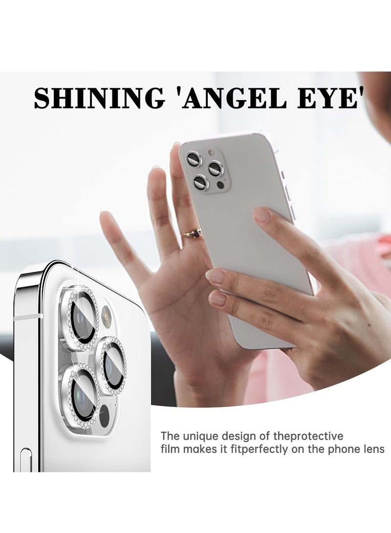ELTRAZONE "Silver Diamond Camera Lens Protector for iPhone 16 Pro/Pro Max – Bling Tempered Glass Cover with Automatic Alignment Metal Rings and Glitter Film Stickers" - Image 3