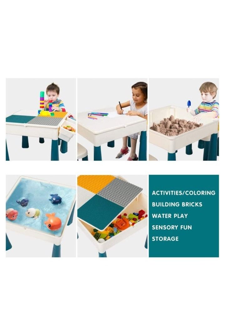 Generic - B&K 7-in-1 Multi Kids Activity Table Set with 2 Chairs and 180 Pcs Large size Building Blocks. Water Table, Sand Table, Building Blocks Table with 4 Storage Boxes for Toddlers Activity - Image 1