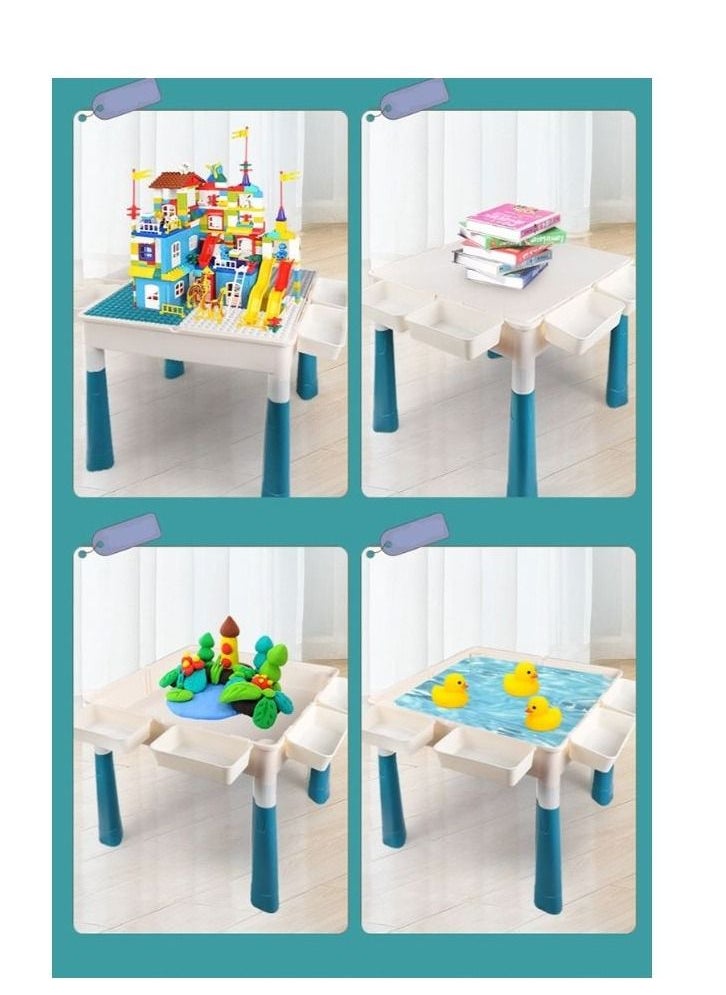 Generic - B&K 7-in-1 Multi Kids Activity Table Set with 2 Chairs and 180 Pcs Large size Building Blocks. Water Table, Sand Table, Building Blocks Table with 4 Storage Boxes for Toddlers Activity - Image 1