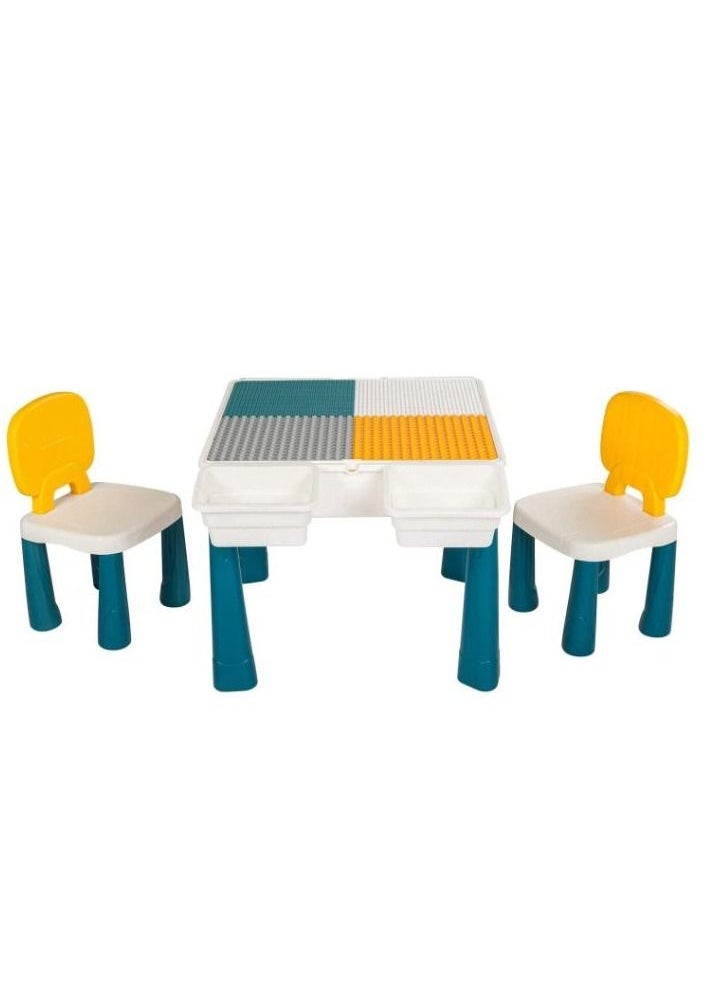 Generic - B&K 7-in-1 Multi Kids Activity Table Set with 2 Chairs and 180 Pcs Large size Building Blocks. Water Table, Sand Table, Building Blocks Table with 4 Storage Boxes for Toddlers Activity - Image 1