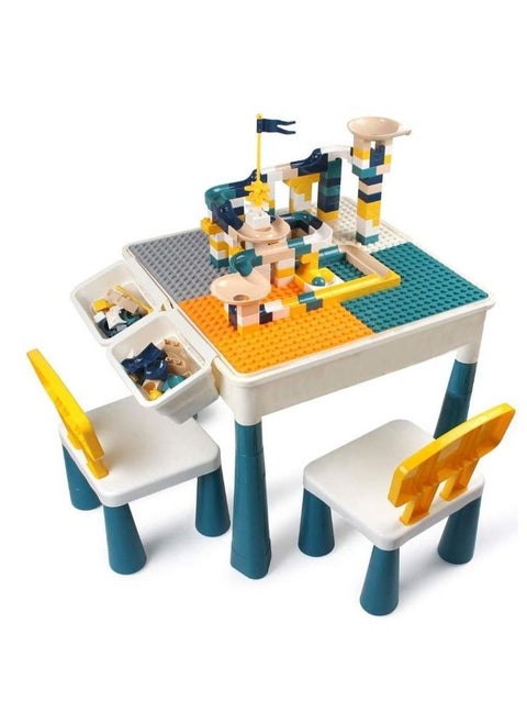 B&K 7-in-1 Multi Kids Activity Table Set with 2 Chairs and 180 Pcs Large size Building Blocks. Water Table, Sand Table, Building Blocks Table with 4 Storage Boxes for Toddlers Activity