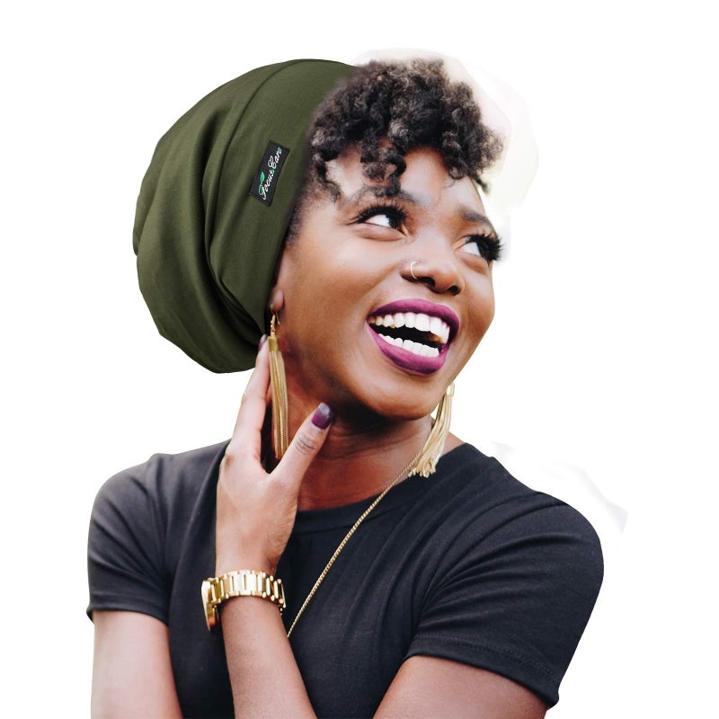 FocusCare Adjustable Satin Cap Long Hair Extra Large Sleeping Silk Lining Curly Women Olive Green - Image 1